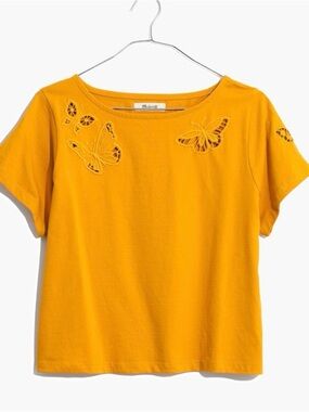 Madewell Women's Butterfly Embroidered Eyelet Sleeve Top - Tungsten Glow Yellow